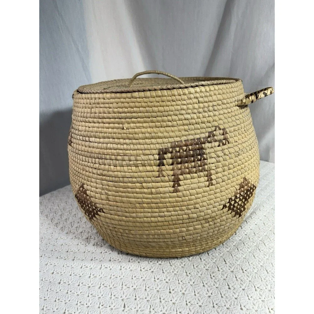 Large Native American Tohono O’odham Papago Style Basket With Lid 15” X 18”